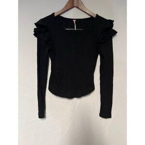 Free people Black Ruffled Long Sleeve Top